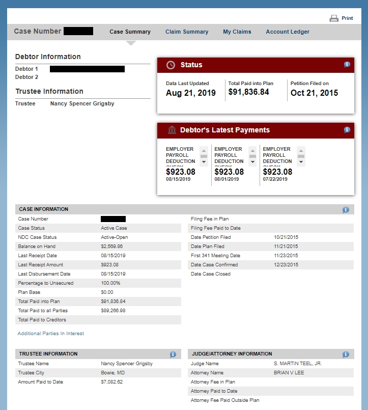 Track Your Chapter 13 Bankruptcy -- Case Summary